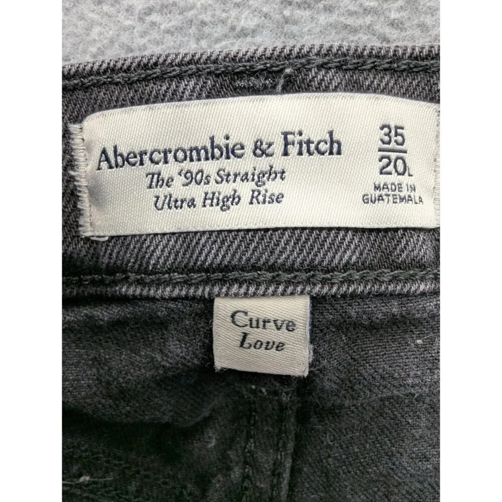 Abercrombie & Fitch 90s Straight Jeans Womens 35 Long Gray High Rise Distressed